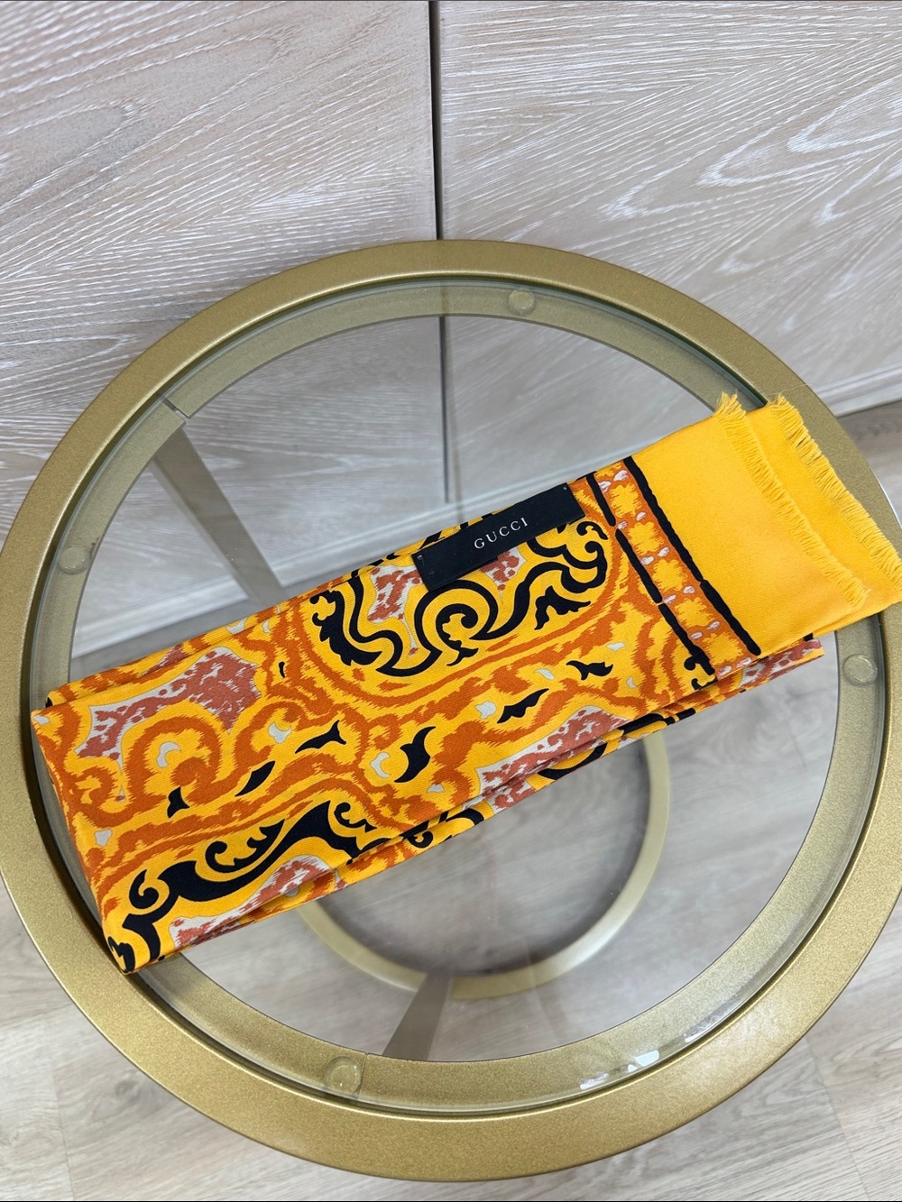 Gucci Orange Yellow Baroque Print Silk Scarf